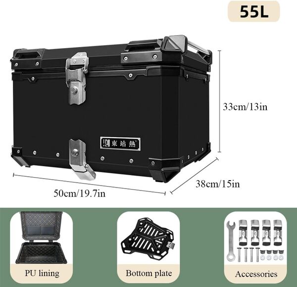 Generic 40L 45L 55L Top Case Box Universel Top Case Scooter Topcase Casque Valise Coffre pour Quad Moto (Color : Noir, Size : 55L), IYCBYICBN-BLACK-55L