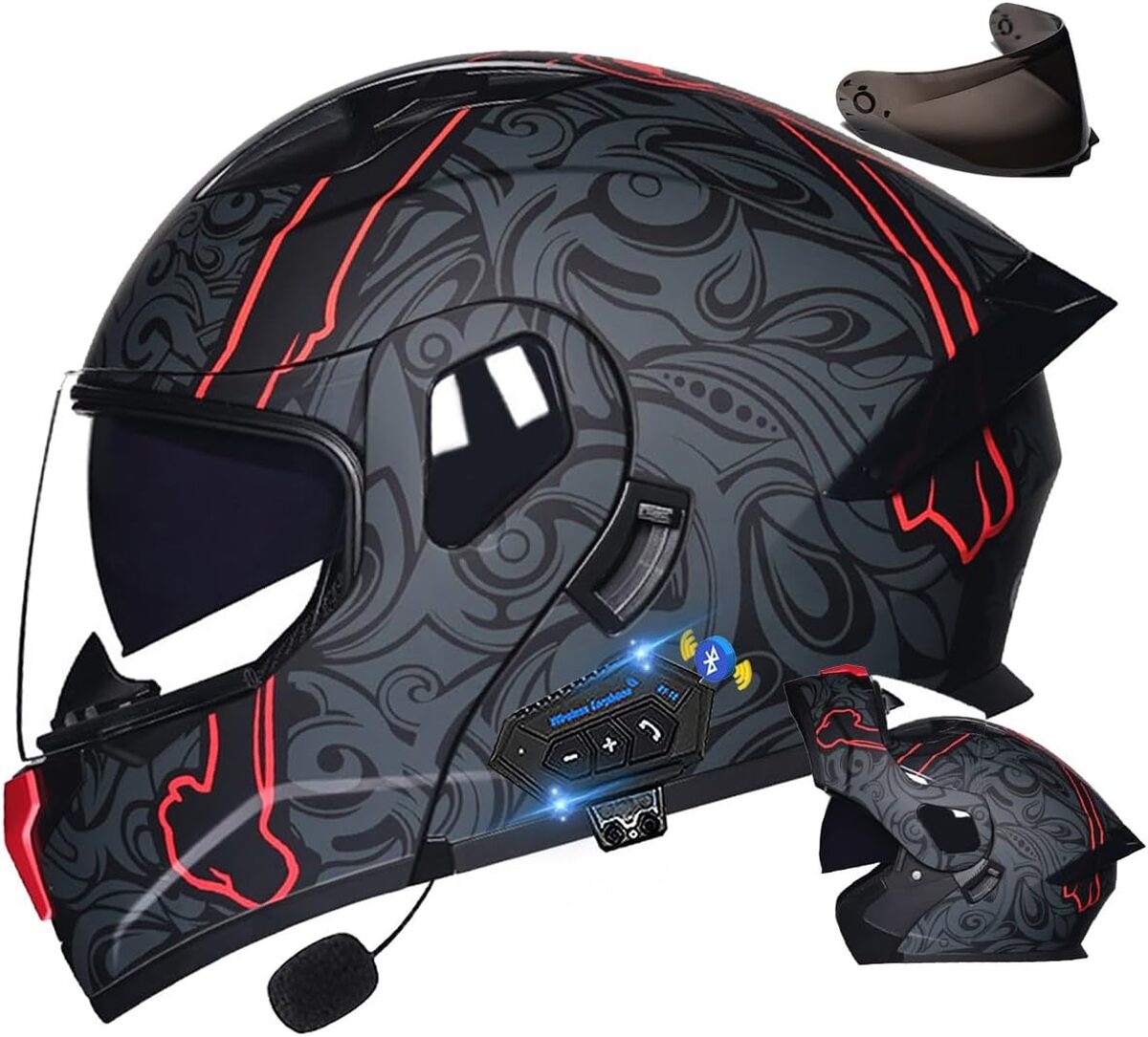 Test : casque moto intégral modulable ECE avec son Bluetooth (M-XXL)