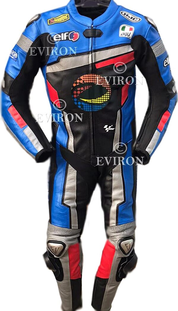 Combinaison de moto en cuir 1 pièce Motif multicolore Taille M Noir et bleu