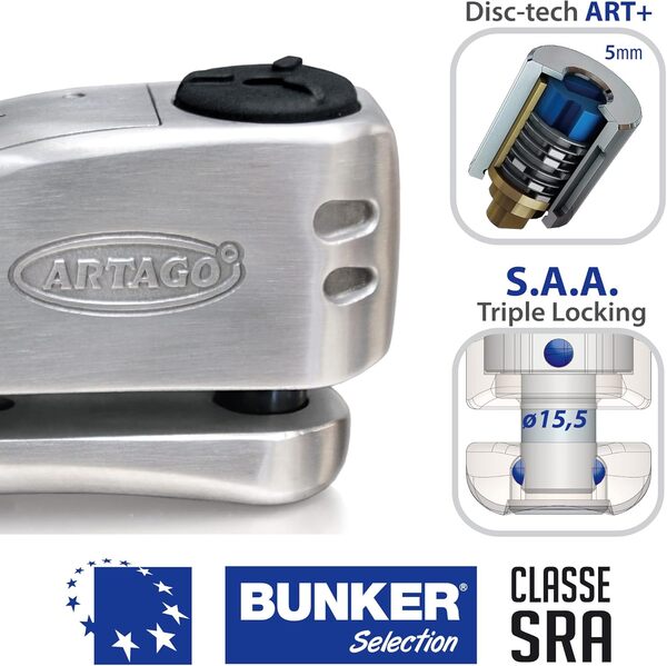 ARTAGO 32S4 Pack Antivol Bloque-Disque avec Alarme 120db Haute Sécurité + Support pour Honda CRF 1000L Africa Twin, Homologué SRA