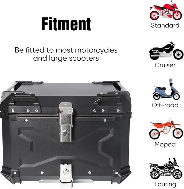 NUMNER Top Case Moto, 55L Alliage d'aluminium Coffre Moto, Solide et Imperméable, Valise à Casque avec Serrure de Sécurité, Dossier et Fond, Valise de Voyage pour Le Rangement de Casque