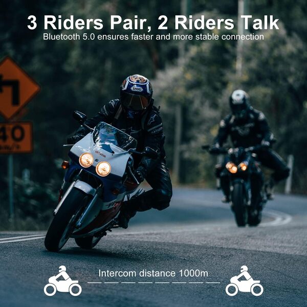 BETOWEY Intercom Moto Duo pour 2 Casques, BT-S2 Kit Oreillette Bluetooth Moto Interphone Main Libre - 2 Pack, Microphone Dur