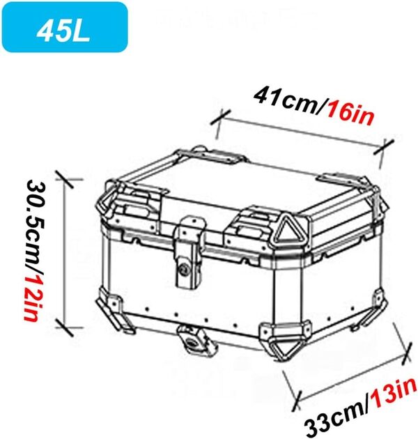 Wnanch Aluminium Moto Valise Top Case Coffre De Moto 28L 36L 45L 55L 65L 80L 100L Top Case Scooter, Topcase avec Matériel De Montage(D-45L)