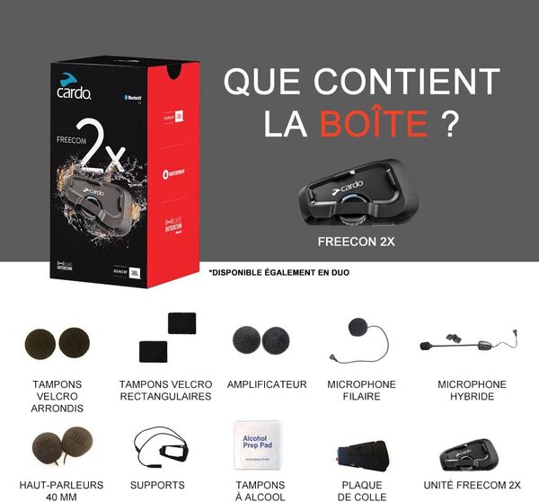 Cardo FREECOM 2X Motocyclette 2 Voies Bluetooth Communication System Casque - Noir, 2 Unités