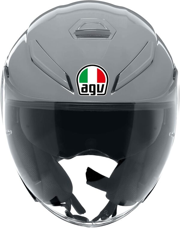 AGV - K5 JET EVO E2206, Casque Moto Jet Unisexe, Casque Moto Ouvert en Fibre de Carbone et Verre, avec Visière Anti-Rayures et Anti-UV, Nardo Grey, XL
