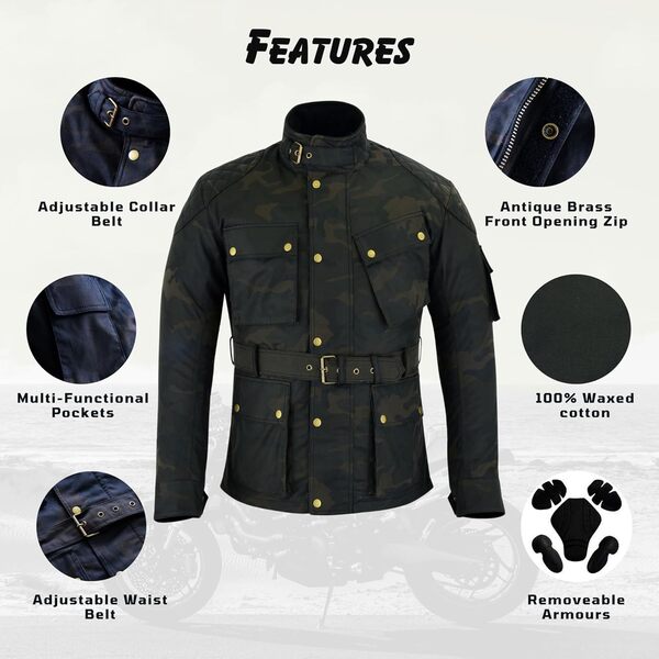 warrior gears Combinaisons de moto imperméables en coton ciré pour hommes, veste et pantalon de protection imperméables CE, combinaison de moto 2 pièces pour hommes