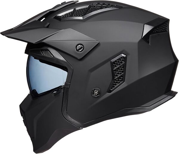 ILM Casque Moto Cross Homme Femme Homologué ECE-Casque Moto Jet Vintage Rétro Scooter Adulte avec Visiere,Noir Mat,L
