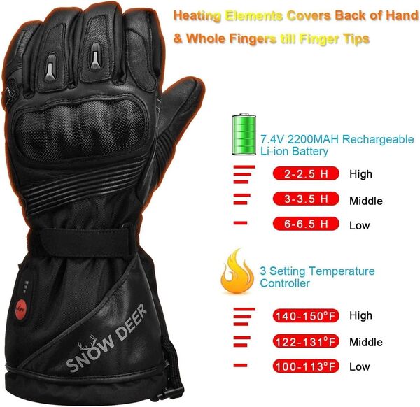 Gants Chauffants pour Moto,Gants Chauffants à Pile 7.4V 2200mAh Rechargeable pour Hommes Femmes,Gants Chauffants de Moto Motards pour Arthritiques,Gants Chauffe Mains pour Sports d’Hiver de Plein Air