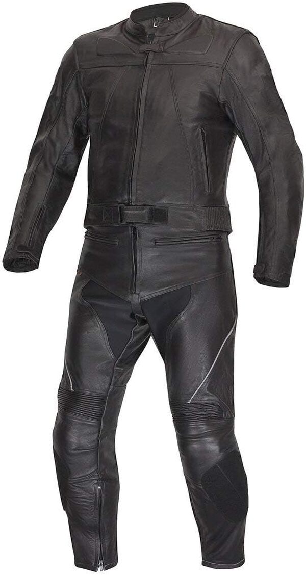 XLS Combinaison de moto 2 pièces en cuir véritable pour homme Noir Taille 50