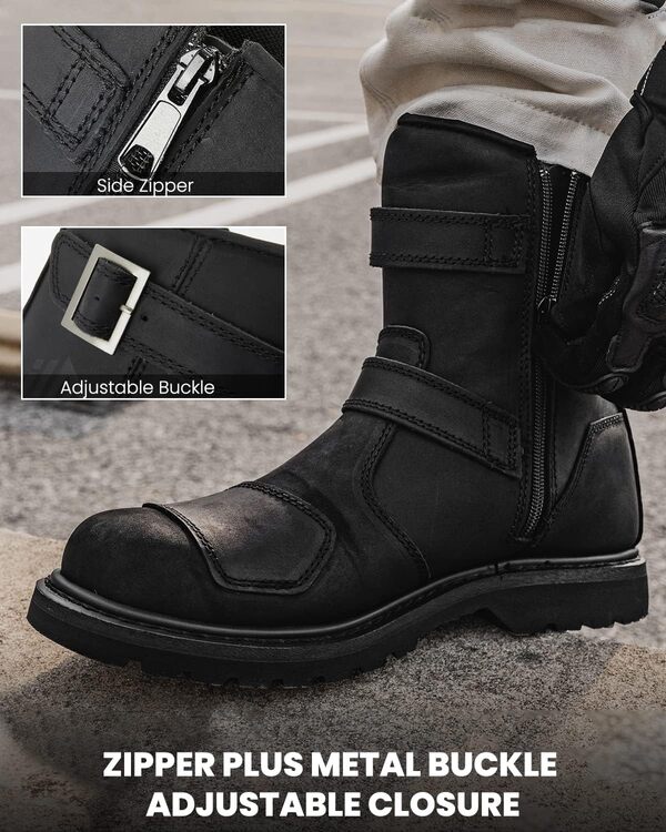 ILM Botte Moto Homme Femme - Botte Moto Cross Cuir, Noir