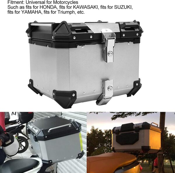 Yctze 45L Moto Tailbox, Universal Aluminium Top Case Tail Box Bagages Support De Vis Pack(Argent)