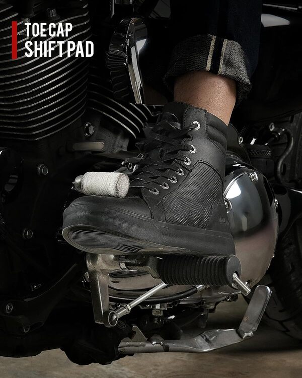 Chaussures de Moto Cuir Hommes Bottes oto Rétro Baskets de Moto Respirant Décontractées, Fermeture à Glissière avec cCoussinet de Vitesse, Semelle Antidérapante Marron 40-46