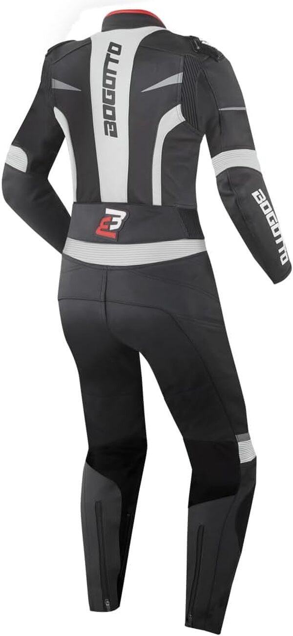 Bogotto Misano Combinaison en cuir de moto deux pièces pour femmes, noir/blanc, 34