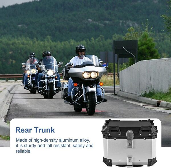 Topcase pour Moto, Top Case en Aluminium, Coffre de Moto Universel, Double clé, étanche, antivol, pour Ranger Les Casques et Autres équipements d'équitation (Argent, 80L)