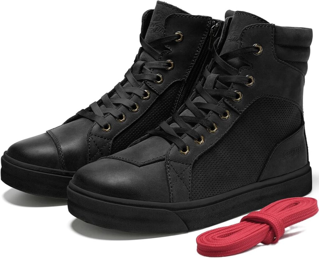 Avis : bottes de moto rétro en cuir pour hommes (noir, 44)