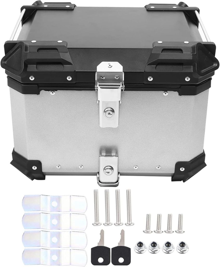 Test de la Yctze 45L moto tailbox en aluminium argenté